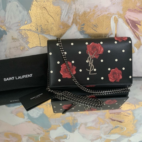 Saint Laurent Polka Dot Floral Monogram WOC - Picture 2 of 11